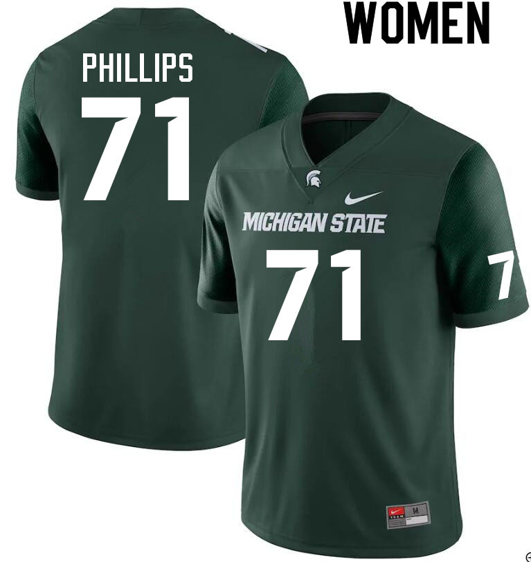 Women #71 Kristian Phillips Michigan State Spartans College Football Jerseys Sale-Green
